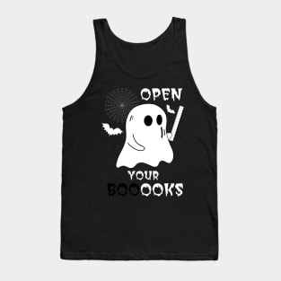 Boo Boo Crew Teacher Ghost Holding Ruler Funny Halloween - Open Your Booooks - Teacher Gift Tank Top